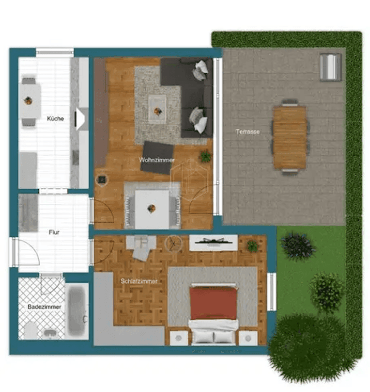 Grundriss Sonnige 2 Zimmer Terrassenwohnung nahe in Augsburg Hochfeld